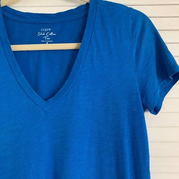 J.Crew Vintage Cotton V-neck Tee Cobalt Size Small - Picture 4 of 8